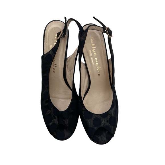 Bettye Muller Blue Polka Dot Slingback Platform Peep Toe Heels Size 37 Women’s - Picture 3 of 7